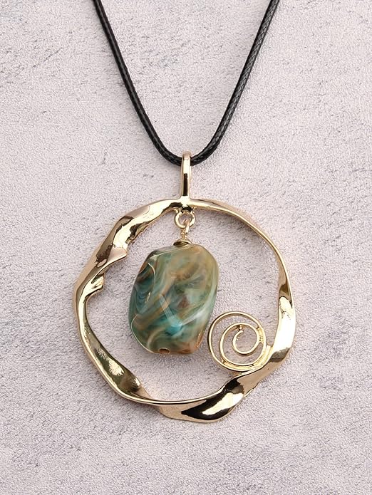 Leather Necklace for Women Boho Choker Necklace Long Cord Leather Pendant Bohemian Neckalce Vintage Alloy Pendant Leather Rope Necklace Wooden Necklaces for Women