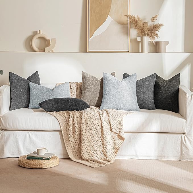 MIULEE 18x18 Inch Decorative Pillow Covers for Couch Bed Set of 2 Textured Boucle Neutral Winter Throw Pillows Light Grey Accent Solid Cushion Pillowcases Sofa Livingroom Home Decor