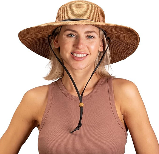 Sloggers Women's Wide Brim Braided Sun Hat with Wind Lanyard - UPF 50+ Maximum Sun Protection