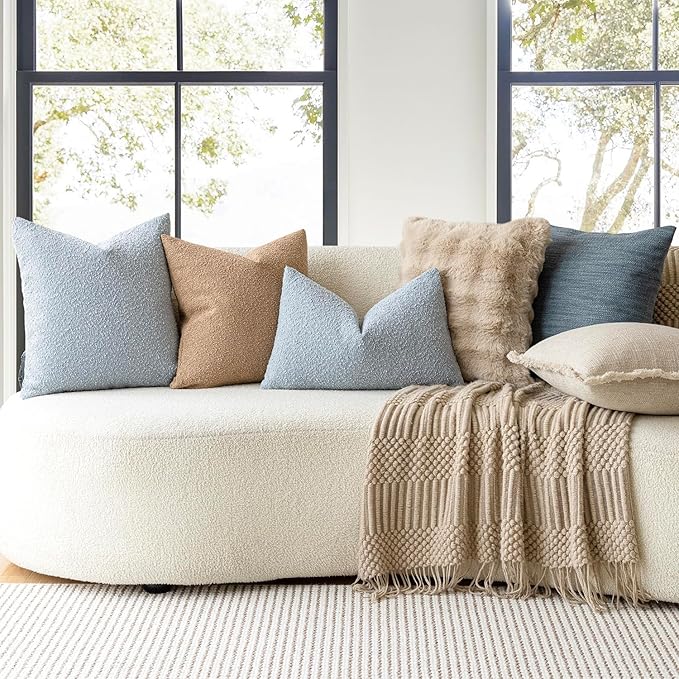 Foindtower Decorative Textured Boucle Throw Pillow Covers Accent Solid Pillow Cases Neutral Long Body Lumbar Couch Cushion Case for Chair Sofa Bedroom Living Room Home Decor 14x36 Inch,1PC,Light Blue