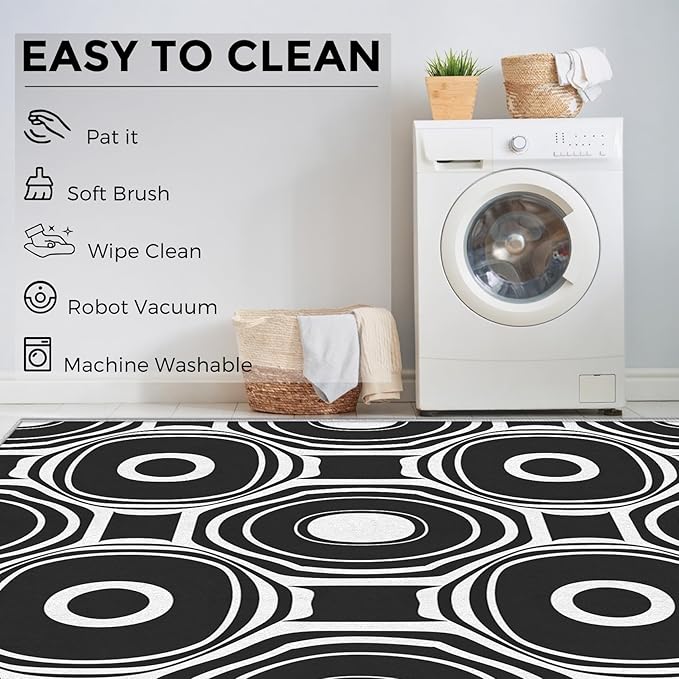 Black and White Geometric Rugs for Home Decor, 6x8 ft, Ring Circle Area Rugs for Living Room, Soft Non Slip Washable Modern Abstract Carpet Bedroom Decorations Dt-Ghf-31