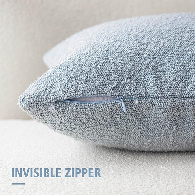 Foindtower Decorative Textured Boucle Throw Pillow Covers Accent Solid Pillow Cases Neutral Long Body Lumbar Couch Cushion Case for Chair Sofa Bedroom Living Room Home Decor 14x36 Inch,1PC,Light Blue