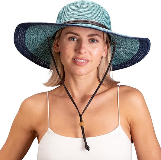 Sloggers Women's Wide Brim Braided Sun Hat with Wind Lanyard - UPF 50+ Maximum Sun Protection