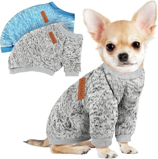 2 Pcs Dog Sweaters for Small Dogs Girl Boy Winter Fleece Clothes Warm Soft Dog Sweatshirt Outfit for Dogs Cats Pet Apparel