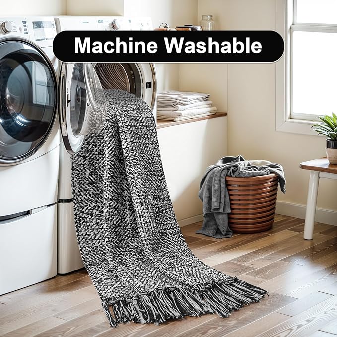 Collive Black Bathroom Rug, 2' x 3' Hand-Woven Washable Small Kitchen Rugs, Cotton Reversible Entryway Rug Modern Farmhouse Carpet for Foyer Bedroom Back Door