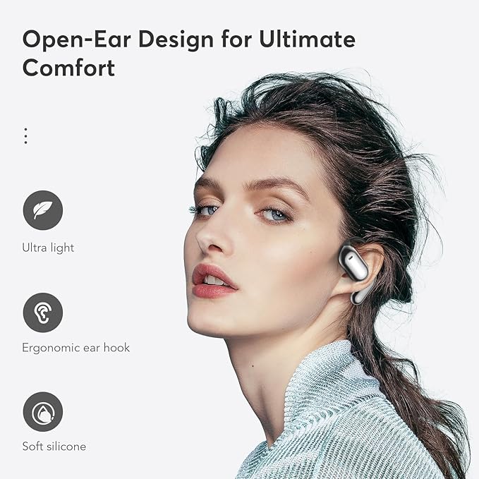 EUQQ Open Ear Bluetooth 5.4 Earbuds, Wireless Headphones Sport Over Earphones Built-in Mic with Ear Hooks, 50H Playtime Ear Buds Fast Charging, IPX7 Waterproof for Running/Workout, Black