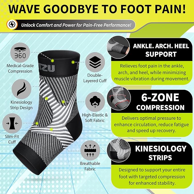 BLITZU Foot Compression Sleeve Plantar Fasciitis Relief Socks Women Ankle Sleeve Support Foot Support for Pain Compression Socks Black XXL