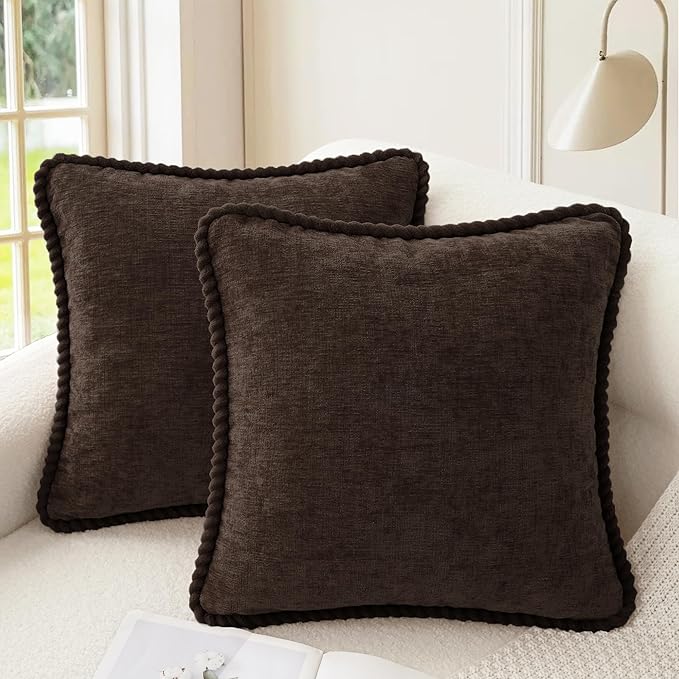CaliTime Decorative Couch Throw Pillow Covers 18 X 18 Inches Pack of 2 Cozy Chenille Piping Edge Cushion Cases for Sofa Bed Living Room Home Coffee