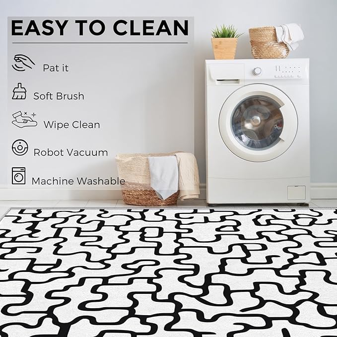 Abstract Geometric Rugs for Home Decor, 3x4 ft, Black and White Labyrinth Area Rugs for Living Room, Soft Non Slip Washable Modern Abstract Line Carpet Bedroom Decorations Dt-Ghf-31