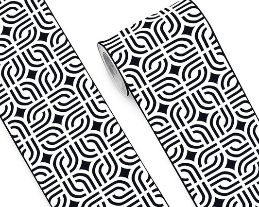 FLFK Wallpaper Border - Black and White Peel and Stick Wall Borders Decal Trim Geometric Pattern 9" x 240"