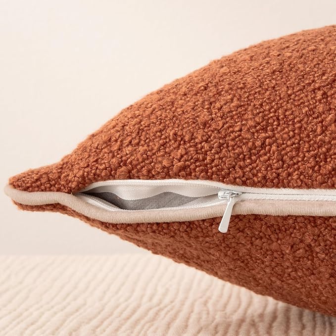 Amazon Basics Boucle Throw Pillow Covers for Couch, Living Room, Home Decor with Hidden Zipper, Brown, 22×22in, Pack of 2