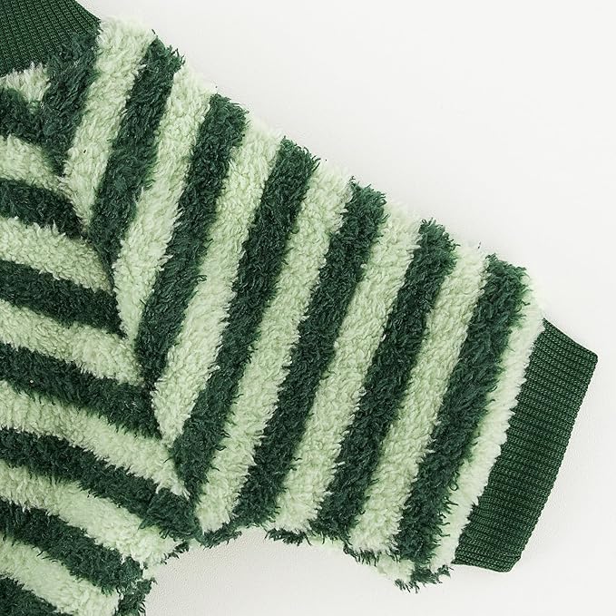 XPUDAC Stripe Dog Sweater Fleece Dog Pajamas Winter Pet Clothes for Small Medium Dogs Girl Boy Doggy Apparel for Cold Weather, Stripe Green, M
