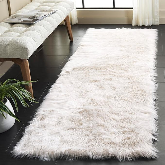 SAFAVIEH Faux Sheep Skin Collection Runner Rug - 2'6" x 8', Ivory, Silken Glam Design, Non-Shedding & Easy Care, 2.35-inch Thick Ideal for High Traffic Areas in Living Room, Bedroom (FSS235A)