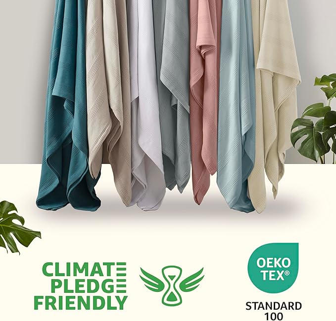 100% Cotton Twin Size Blanket | Super Soft Breathable Lightweight Throw | All-Season Knit Blanket | Luxury Hotel Style | Easy Care | Oeko-Tex Certified | Light Blue