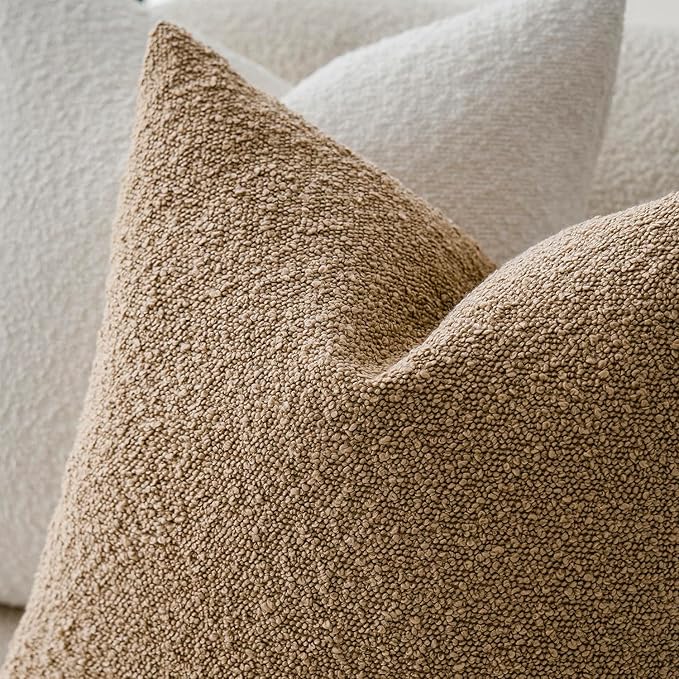 Foindtower Textured Boucle Throw Pillow Covers Accent Solid Lumbar Pillow Cases Cozy Soft Decorative Couch Cushion Case for Chair Sofa Bedroom Living Room Home Decor, 12 x 20 Inch,Taupe Khaki Camel