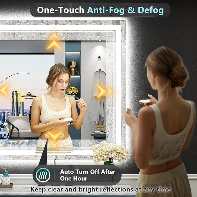 36x36 Inch LED Bathroom Mirror with Lights, Backlit & Front Lit, Anti-Fog Lighted Vanity Mirrors for Bathroom Wall, Dimmable, 3 Color Temperatures, Memory, Shatter-Proof, HD Tempered Glass