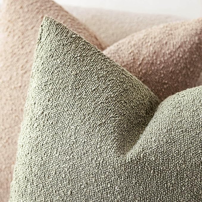 Foindtower Decorative Textured Boucle Throw Pillow Covers Accent Solid Pillow Cases Neutral Soft Cozy Couch Cushion Case for Chair Sofa Bedroom Living Room Home Decor 18x18 Inch,1PC,Dirty Sage Green
