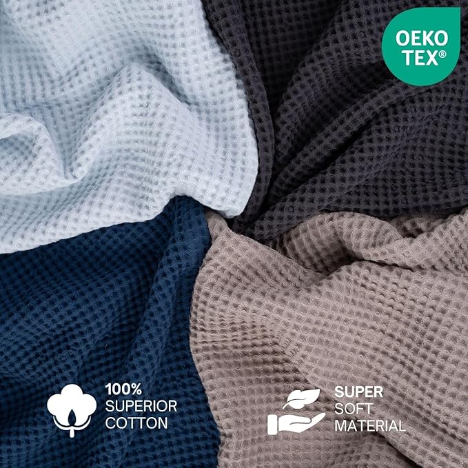 Organic Cotton Waffle Blankets Throw Size (50" x 60") Lightweight, Breathable and Soft, for Sofa, Couch, Bed, Picnic All-Season - Summer, Spring, Winter (Grey)