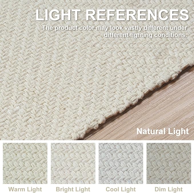 Collive Small Bathroom Rug, 2' x 3' Hand-Woven Low Profile Front Entryway Rug, White/Beige Cotton Reversible Washable Kitchen Mat Modern Farmhouse Carpet for Foyer Bedroom Back Door Decor
