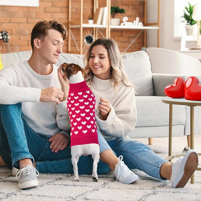 GOYOSWA Valentines Dog Sweater, Dog Valentines Clothes Outfit Knitted Sweaters for Small Medium Large Dogs Pets (Rose Red Heart, Medium)