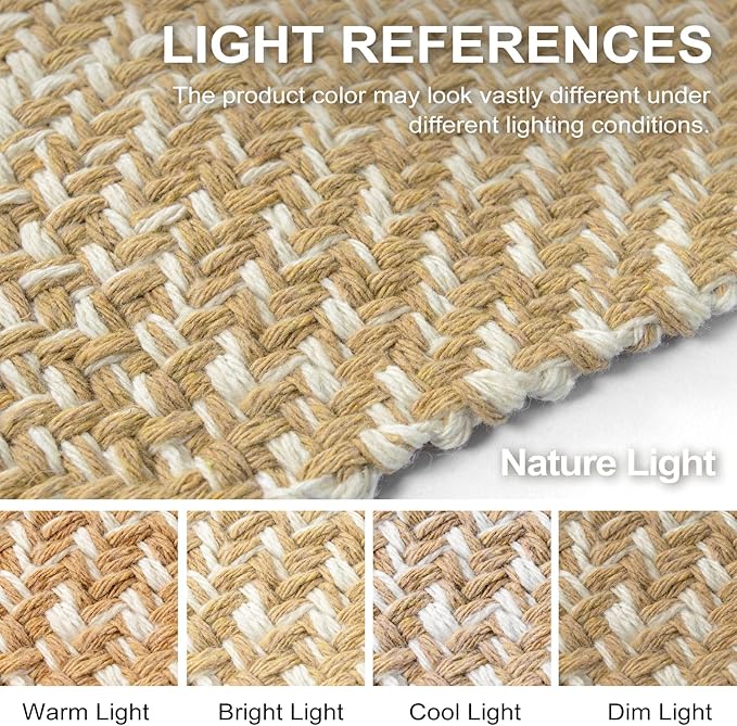 Collive Boho Rugs for Living Room 6x9 Tan, Washable Large Area Rug Braided Woven Cotton Bedrom Rug, Modern Floor Carpet Door Rugs for Nursery Room Office, Outdoor Rug for Patio Balcony Courtyard Decor
