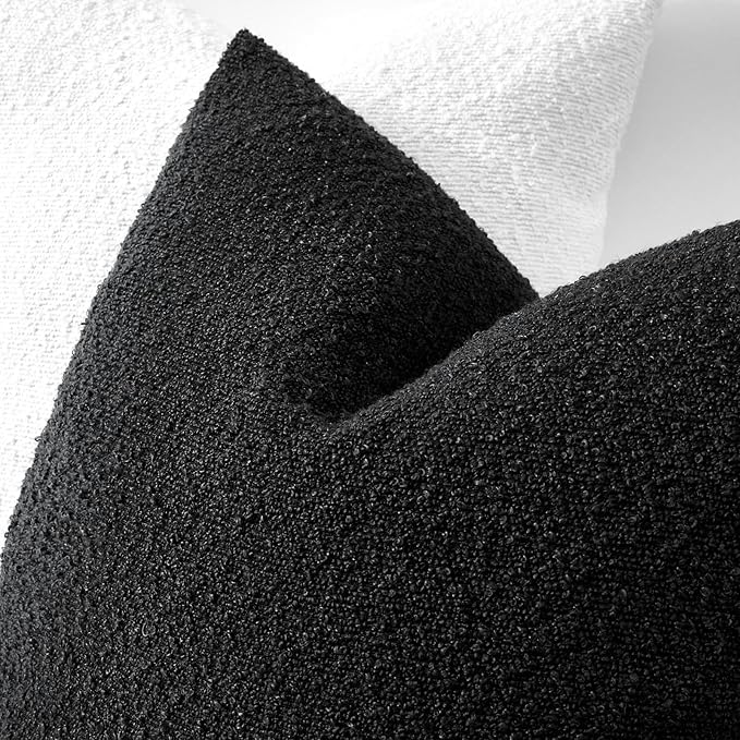 Boucle Decorative Throw Pillow Covers for Couch Set of 2, 18x18 inches, Black