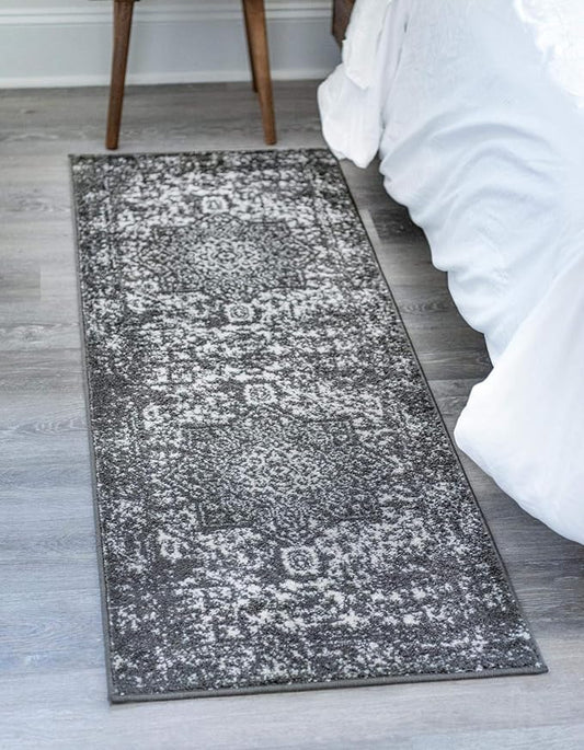 Rugs.com Arlington Collection Rug – 6 Ft Runner Dark Grey Medium-Pile Rug Perfect for Hallways, Entryways