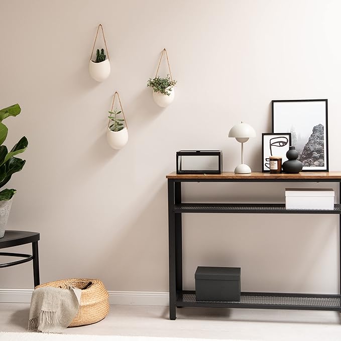 Kazai. Wall Planters -Ellie- | Hanging Ceramic Plant Pots 3 Pieces | Wall Decoration for Indoors, Balcony and Garden | Cream (Matte)