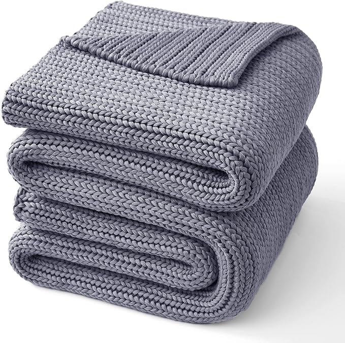 Guohaoi Knitted Weighted Blanket for Adults (Light Grey 50"x75" 20lbs) No Beads Cooling Throw Blanket for Hot Sleepers, Home Decor Breathable Chunky Knit Heavy Blanket Use on Full Size Bed