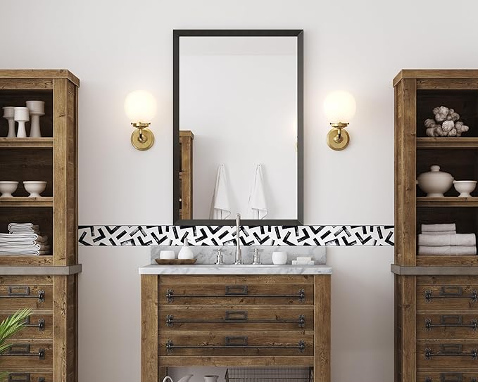 FLFK Black and White Design Wallpaper Border - Peel and Stick Wall Paper, Self Adhesive Removable PVC Borders Sticker, Modern Waterproof Trim for Home Decor, 6" x 240"