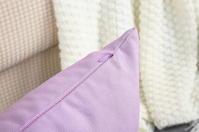 TangDepot Set of 2 Handmade Decorative Solid 100% Cotton Canvas Throw Pillow Covers/Cushion Covers, 45 Colors Available - (20"x20" 2 Pieces, Light Purple Lavende)
