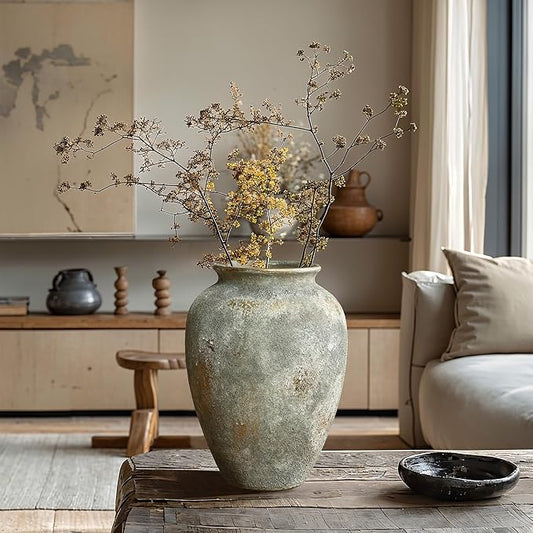 LuxenHome Ceramic Flower Vase, 13'' Gold and Brown Terracotta Urn Vase, Rustic Pottery for Dining Table Entry Way Table Home Decor, Farmhouse Vintage Pottery Living Room Home Decor