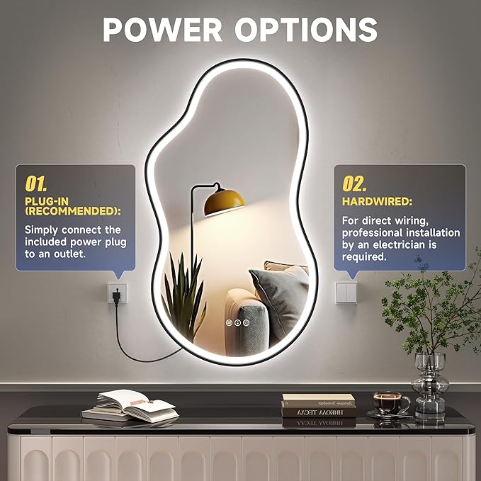 Hasipu Irregular Bathroom Mirror with Lights - 25"x45" LED Asymmetrical Wall Mirror, Abstract Modern Lighted Vanity Mirror for Wall, Anit-Fog, Dimmable, Memory, Vertical/Horizontal (Black