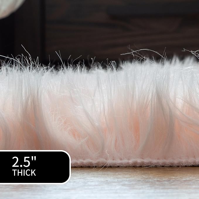 Super Area Rugs Pink Fluffy Rug - Faux Sheepskin Rug, Light Pink 2 x 3 Feet Carpet for Bedroom Living Room
