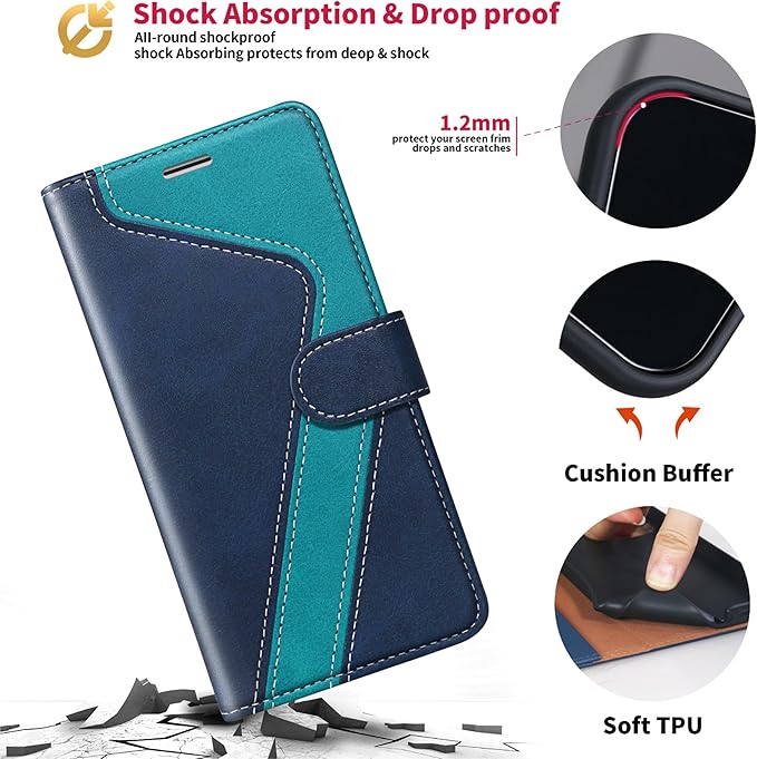 CIVICASE for iPhone 17 Air Wallet Case,PU Leather Flip Case RFID Blocking Credit Card Holder Folio Magnetic Stand TPU Shockproof Cover Compatible with iPhone 17 Air, Blue Green