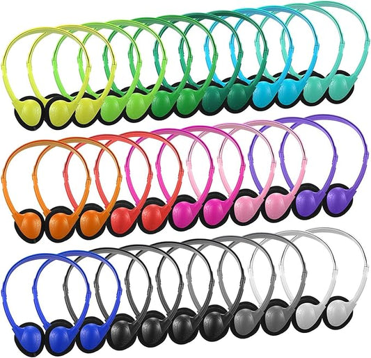 Konohan 32 Pack Headphones Bulk for School Student Classroom Set of Headphones Wire Headset Adjustable with 3.5 mm Jack for Adult (Multicolor)