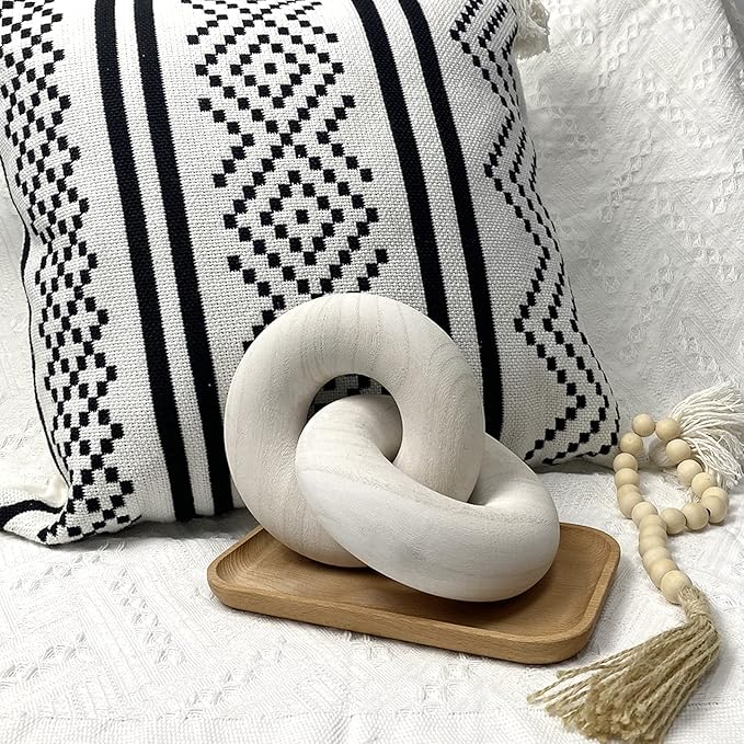 S-SNAIL-OO 2-link Wood Chain Link Decor, Hand Carved Boho Bead, Suitable for Bedroom, Living Room, Coffee Table Decor (White)