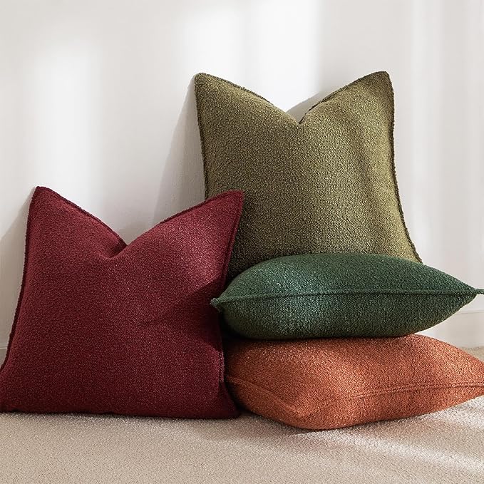 JUSPURBET Rust Decorative Pillow Covers 20x20 Set of 2 Throw Pillow Covers for Couch Sofa Bed Cozy Boucle Textured Cushion Covers Cases with Hidden Zipper for Living Room Home Decor