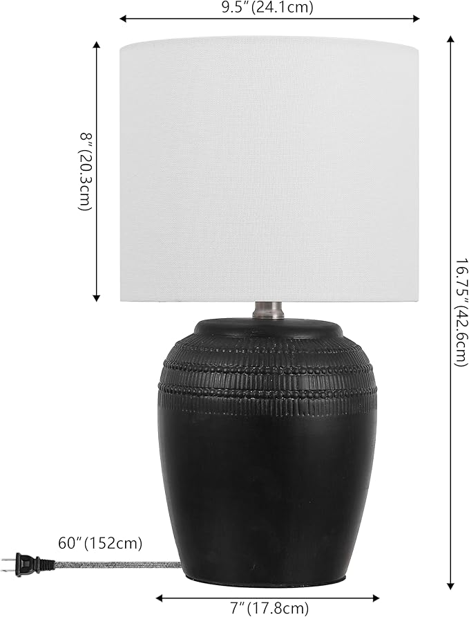 JONATHAN Y JYL5707A-SET2 16.75" Black Rustic Reeded Ceramic Table Lamp Set of 2 for Living Room, Traditional Farmhouse Bedside Nightstand Lamps with White Linen Shade, LED Bulbs Included