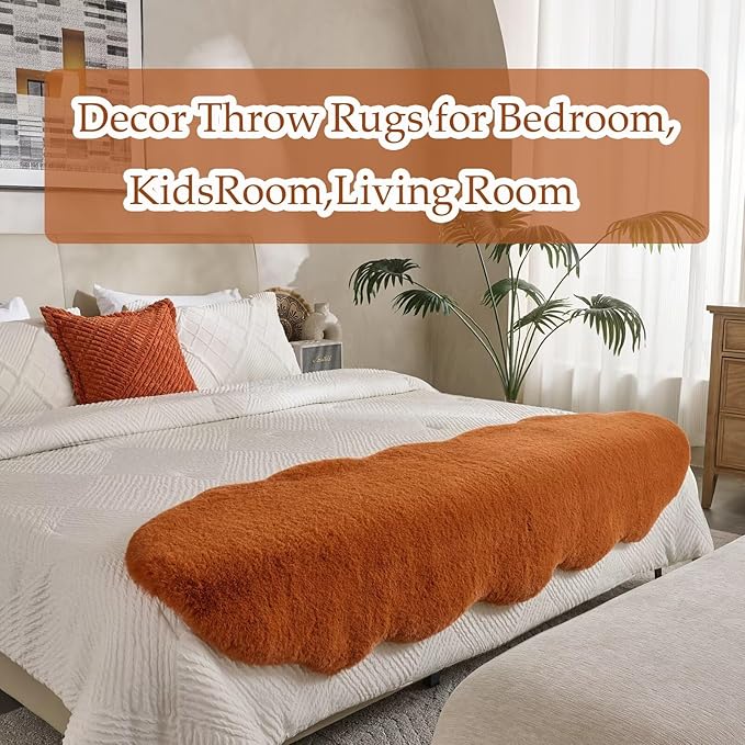 1700GSM Fuzzy Faux Sheepskin Fur Area Rug,Extra Soft Faux Fur Mat,Fluffy Shaggy Fur Rug for Bedroom Living Bedside Rug Room Decor-Burnt Orange, 2 x3 ft
