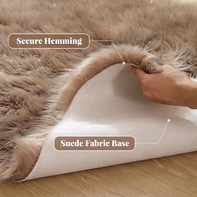 Beige Faux Sheepskin Fluffy Fur Rugs for Bedroom Machine Washable 2x4 Shag Area Rugs for Living Room Office Furry Nursery Rug