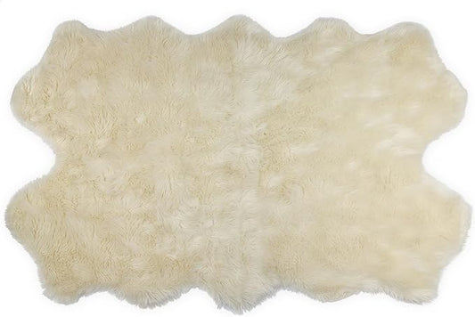 Nouvelle Legende Faux Fur Sheepskin Rug Quattro, Soft, Plush, Premium High-Pile Accent Rug for Bedrooms, Hallways & Living Spaces, Warm & Cozy, Faux Leather Backing, Easy Care, 43" x 73", Ivory White