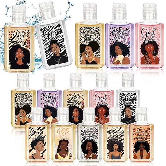 50Pcs Black African Women Mini Hand Sanitizer Bulk African American Christmas Gifts Small Hand Sanitizer for Guest 1fl oz Travel Size Hand Soap Gift for African Black Christmas Party Favor Supplies