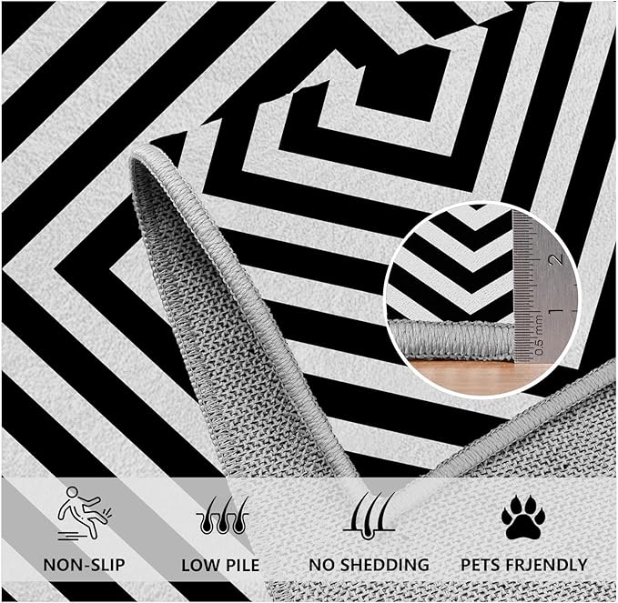Black and White Rug 6x8, Checkered Soft Thin Indoor Floor Mats Carpet, Non-Slip Stain Resistant Washable Rugs, Modern Rhombus Geometric Rugs for Living Room, Farmhouse Rug