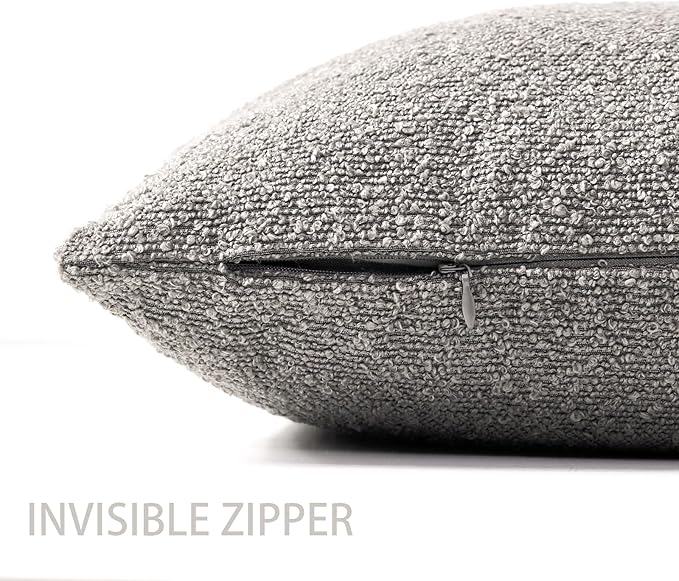 Boucle Decorative Throw Pillow Covers for Couch Set of 2, 26x26 inches, Light Grey