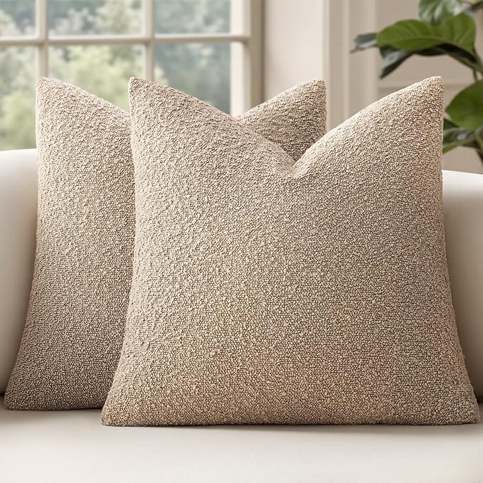 MIULEE 16x16 Inch Decorative Pillow Covers for Couch Bed Set of 2 Textured Boucle Neutral Winter Throw Pillows Khaki Accent Solid Cushion Pillowcases Sofa Livingroom Home Decor