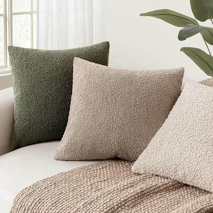 Foindtower Decorative Textured Boucle Throw Pillow Covers Accent Solid Pillow Cases Neutral Soft Cozy Couch Cushion Case for Chair Sofa Bedroom Living Room Home Decor 22x22 Inch,1PC,Light Khaki Tan