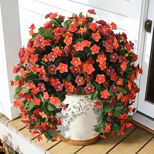 2 Pack Artificial Hanging Flowers, Fake Flowers Hanging Plant Violet Flower, Artificial Faux Silk Spring Flower for Wall Front Door Yard Garden Wedding Outdoor Decoration(Orange Brown)
