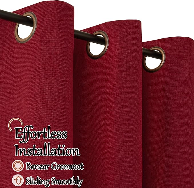 Lajode Red Christmas Linen Blackout Curtains 54 Inch Long 2 Panels, Cold Blocking Winter Thermal Insulated Curtains for Living Room Small Window Decor, Soundproof Curtains Each 52x54 Inch 2 Panels