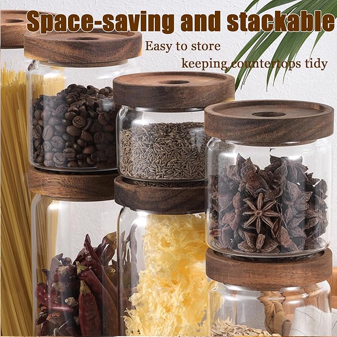 Viovian 51 oz Glass Coffee Jars with Airtight Lids Clear Large Glass Storage Jar Wood Lid Tall Decorative Canister for Food Sugar Candy Cookie 1500ml